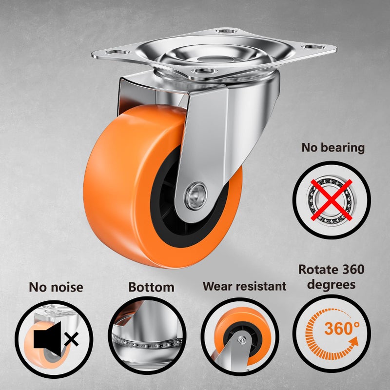 ASHGOOB 1.5 Inch Casters, ASHGOOB Caster Wheels/Casters Set of 32, 360 Swivel Universal Plate Caster Wheels for Storage Box/Small Furniture/Kitchen Appliances, Orange Polyurethane (PU) Castors (32 Pack) - Image 4